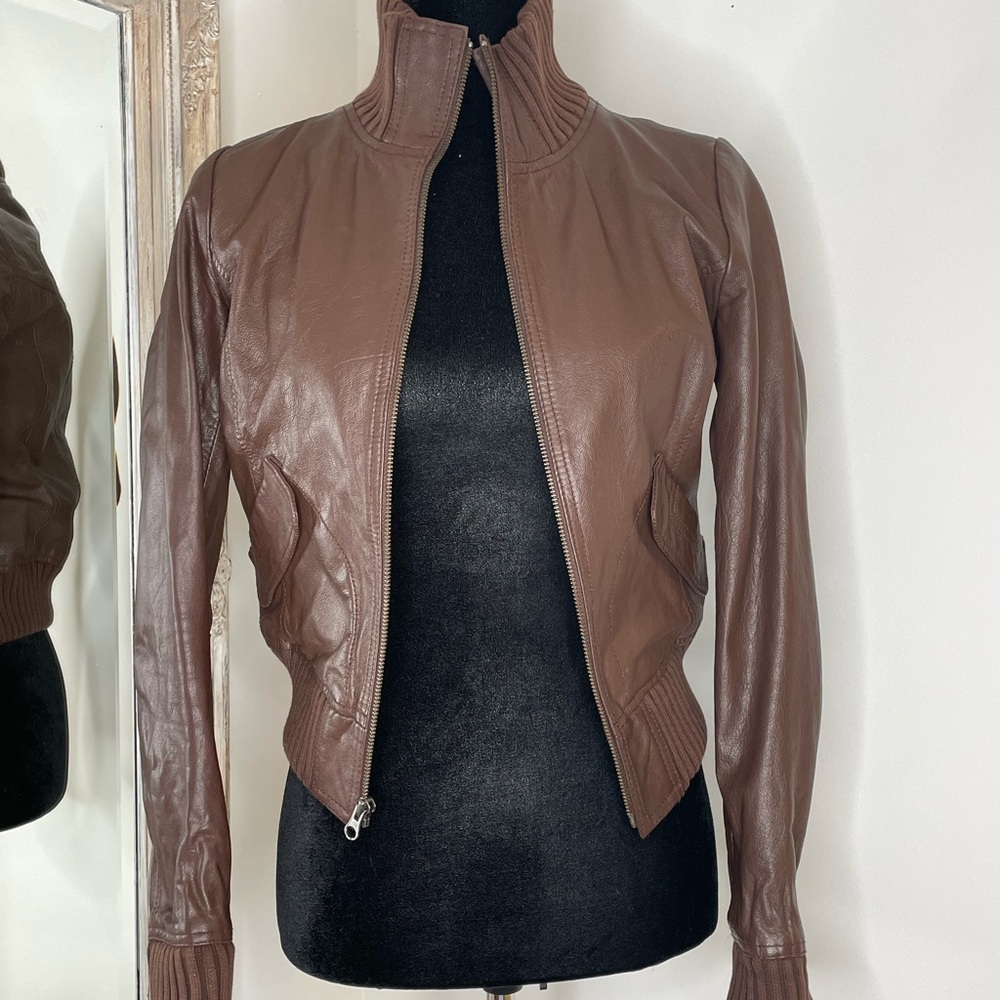 Brown Leather Bomber